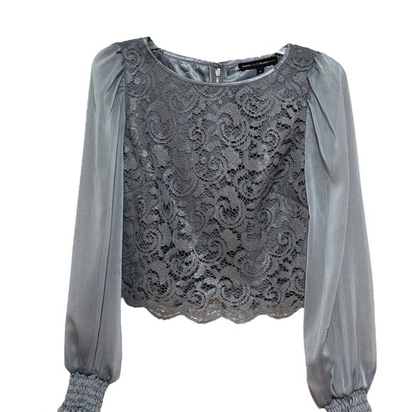 Grey lace top with chiffon long sleeves - Picture 1 of 3